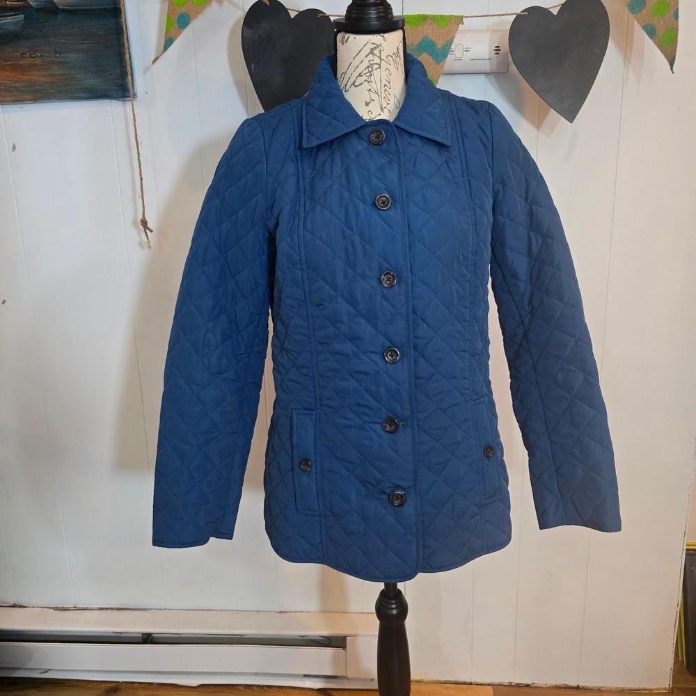 J.Jill Quilted Diamond Pattern Button Front Jacket Blue Women's Size S